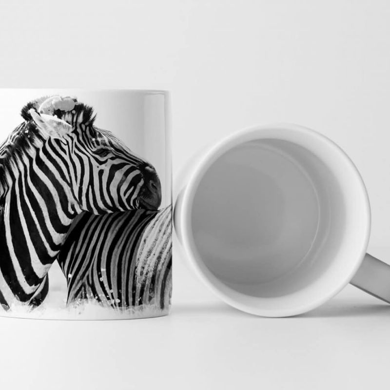 Tasse Geschenk Tierfotografie – Zwei zärtliche Zebras schwarz weiß