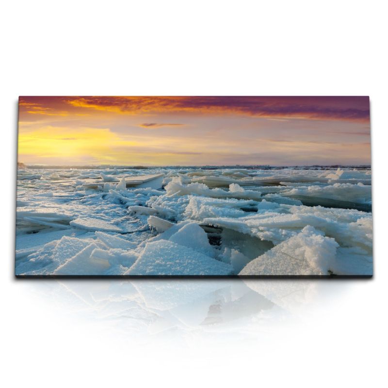 Kunstdruck Bilder 120x60cm Nordpol Eisplatten Eis Meer Abendrot Sonnenuntergang