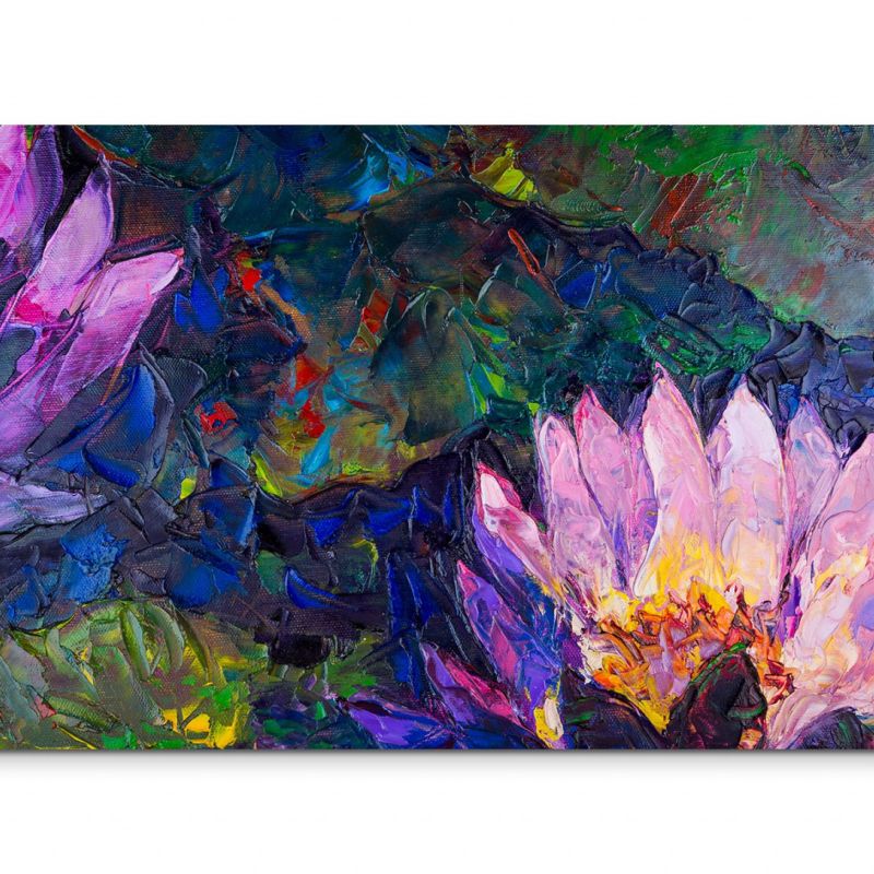 120x80cm Wandbild Ölmalerei Lotusblumen Blüten