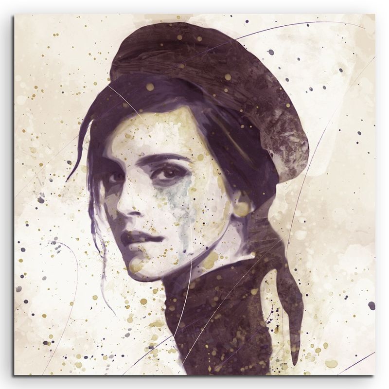 Emma Watson Splash 60x60cm Kunstbild als Aquarell auf Leinwand