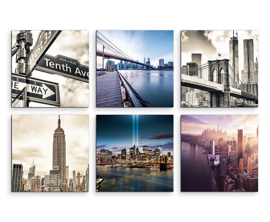 6 teiliges Leinwandbild je 30x30cm –  New York Wolkenkratzer Skyline