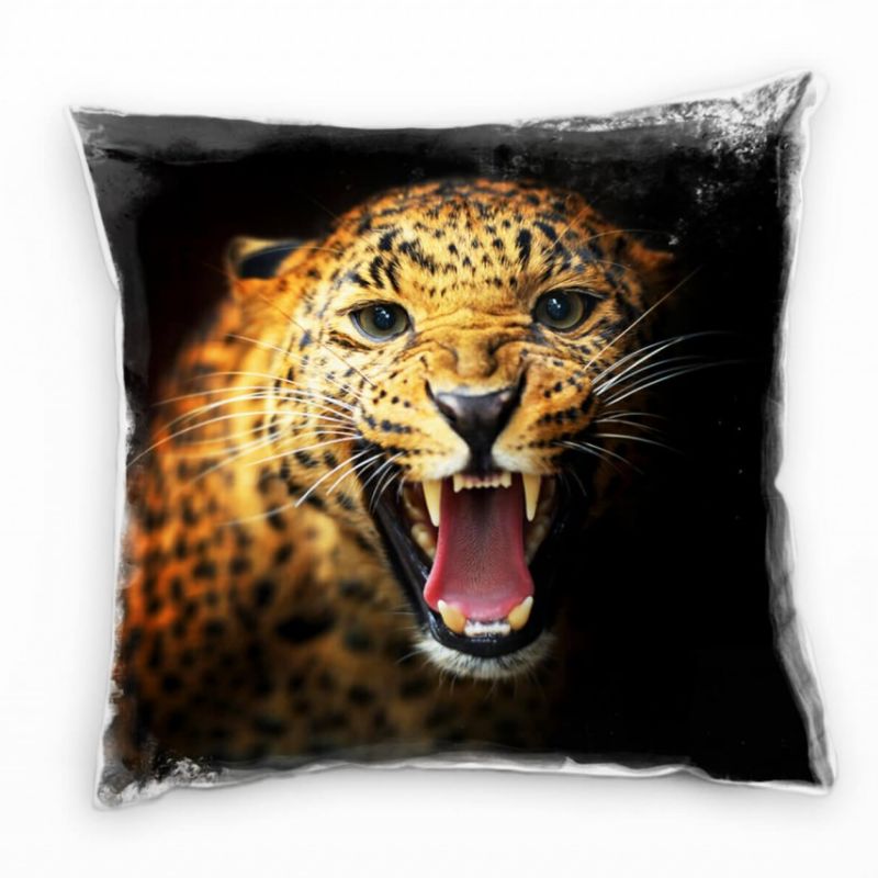 Tiere, braun, schwarz, Leopard, Nah Deko Kissen 40x40cm für Couch Sofa Lounge Zierkissen