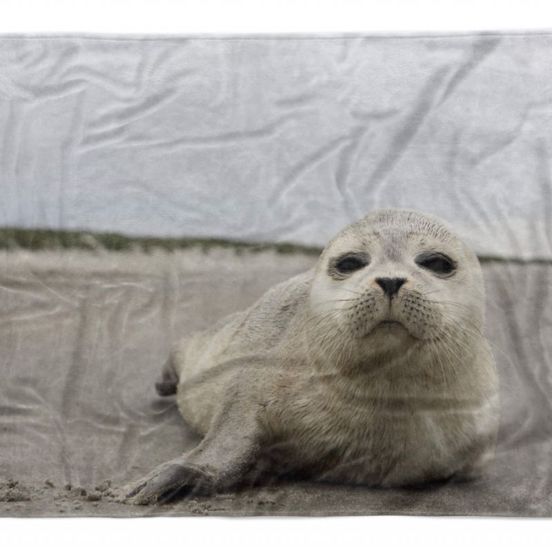 Handtuch Strandhandtuch Saunatuch Kuscheldecke  mit Tiermotiv Robbe am Strand