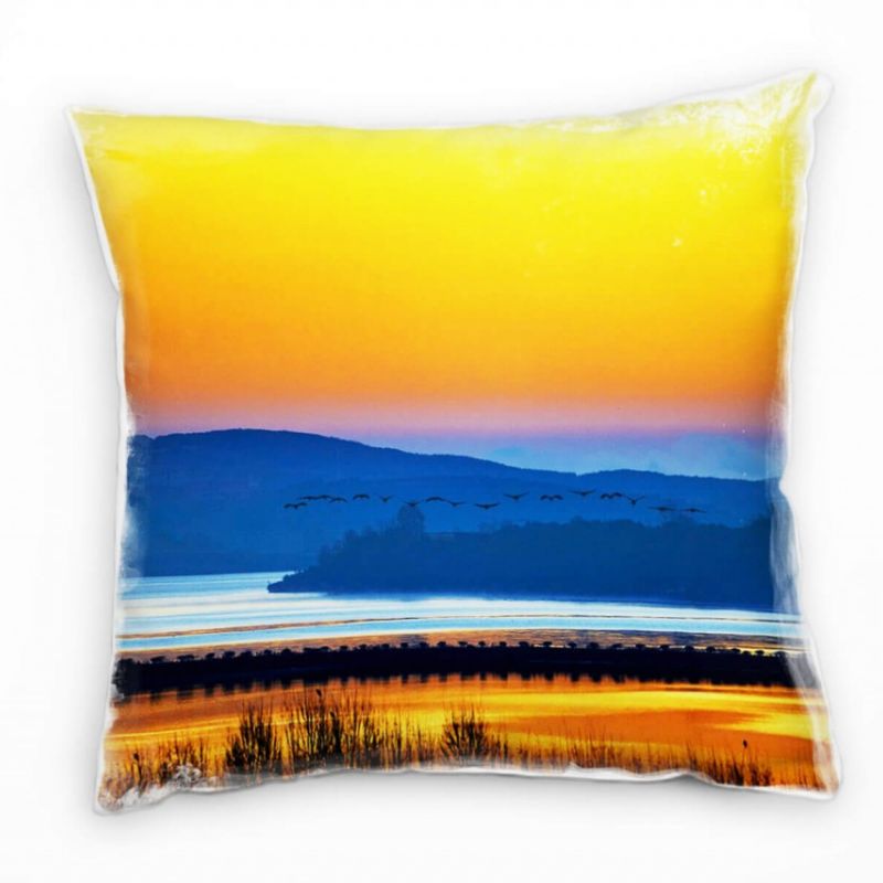 Landschaft, Sonnenuntergang, Fluss, orange Deko Kissen 40x40cm für Couch Sofa Lounge Zierkissen