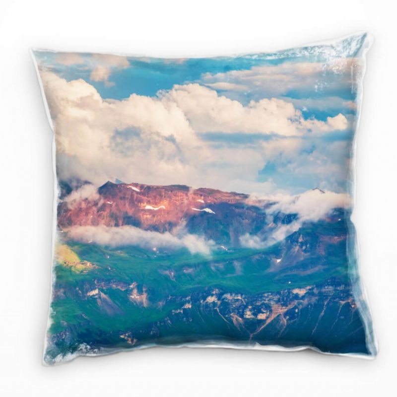 Landschaft, Berge, Wolken, grün, blau Deko Kissen 40x40cm für Couch Sofa Lounge Zierkissen