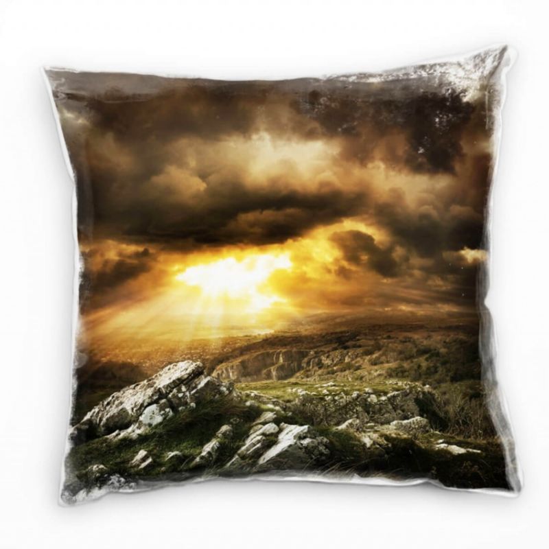 Landschaft, orange, grau, Wolken, Sonne Deko Kissen 40x40cm für Couch Sofa Lounge Zierkissen