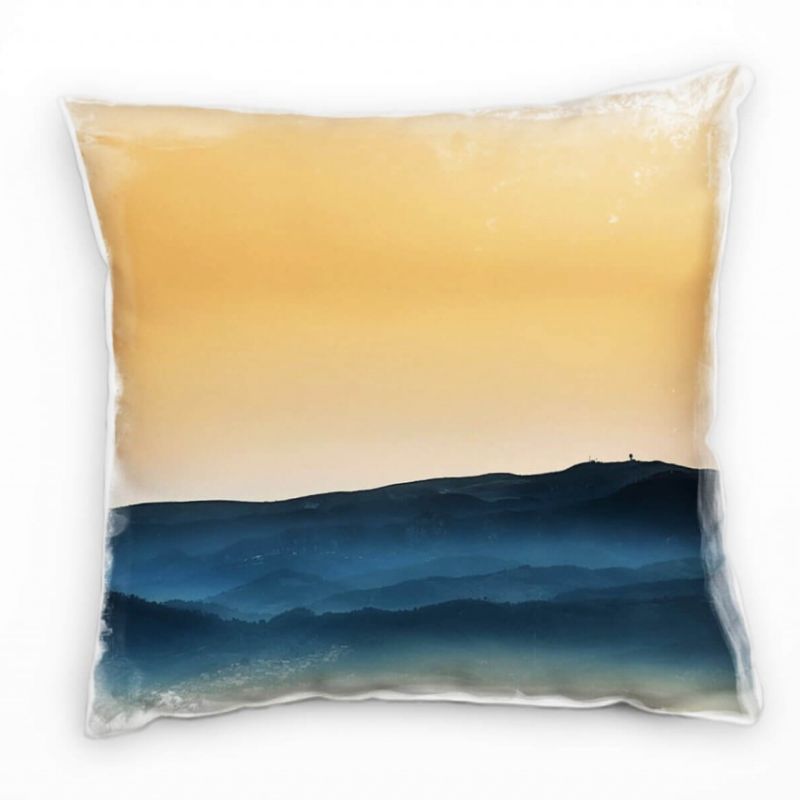 Landschaft, Berge, Sonnenuntergang, orange, blau Deko Kissen 40x40cm für Couch Sofa Lounge Zierkisse