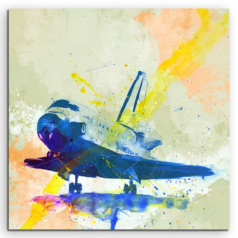 Space Shuttle 60x60cm Aquarell Art Leinwandbild