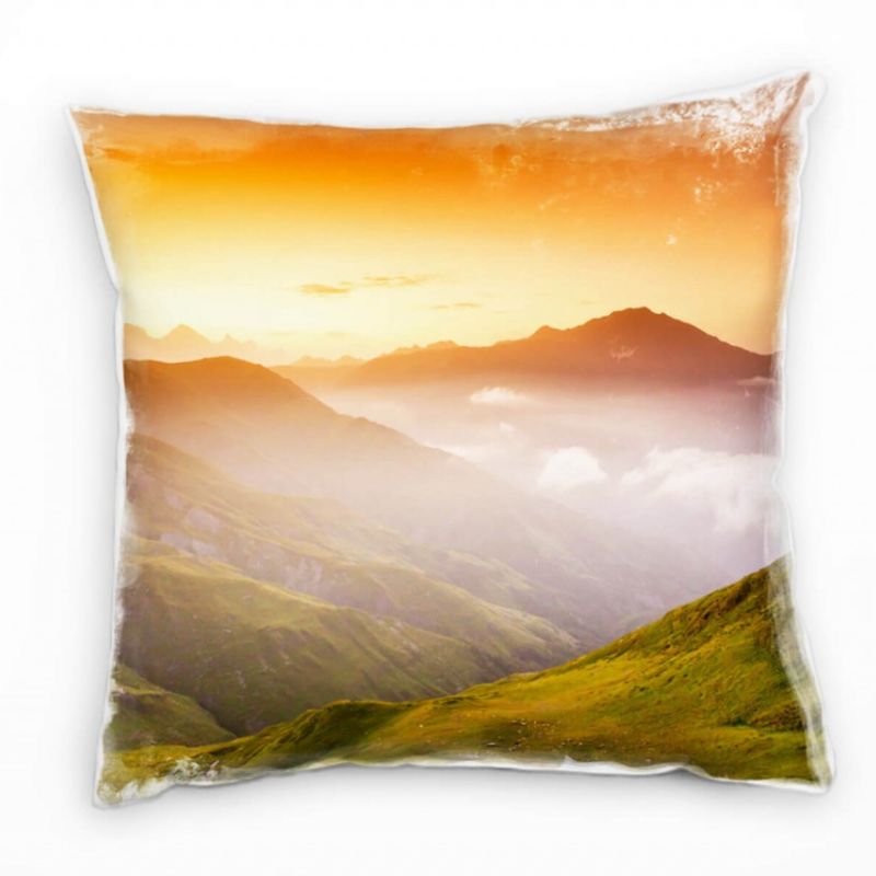 Landschaft, grün, orange, Wiese, Sonnenaufgang, Georgia Deko Kissen 40x40cm für Couch Sofa Lounge Zi