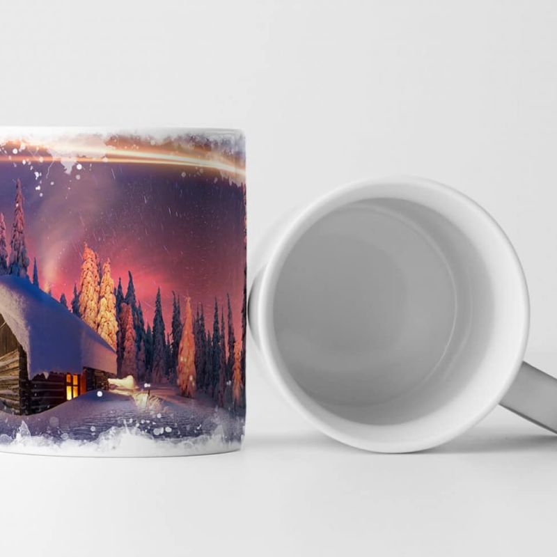 Tasse Geschenk Digitale Grafik – Einsame Hütte im Winterwald