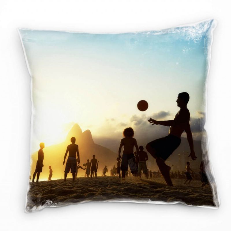 Strand, Brasilien, Fußball, Sonnenuntergang, orange Deko Kissen 40x40cm für Couch Sofa Lounge Zierki