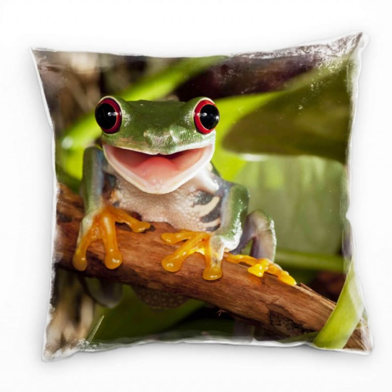 Tiere, Frosch, grün, orange, braun Deko Kissen 40x40cm für Couch Sofa Lounge Zierkissen