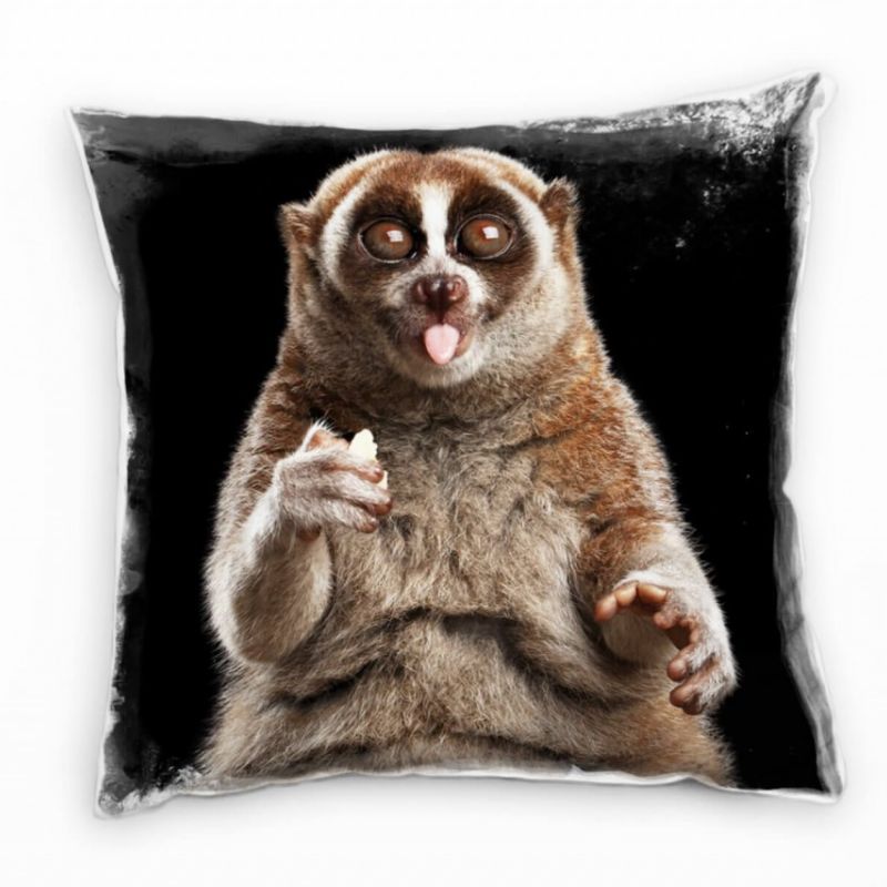 Tiere, Lemur, braun, schwarz Deko Kissen 40x40cm für Couch Sofa Lounge Zierkissen