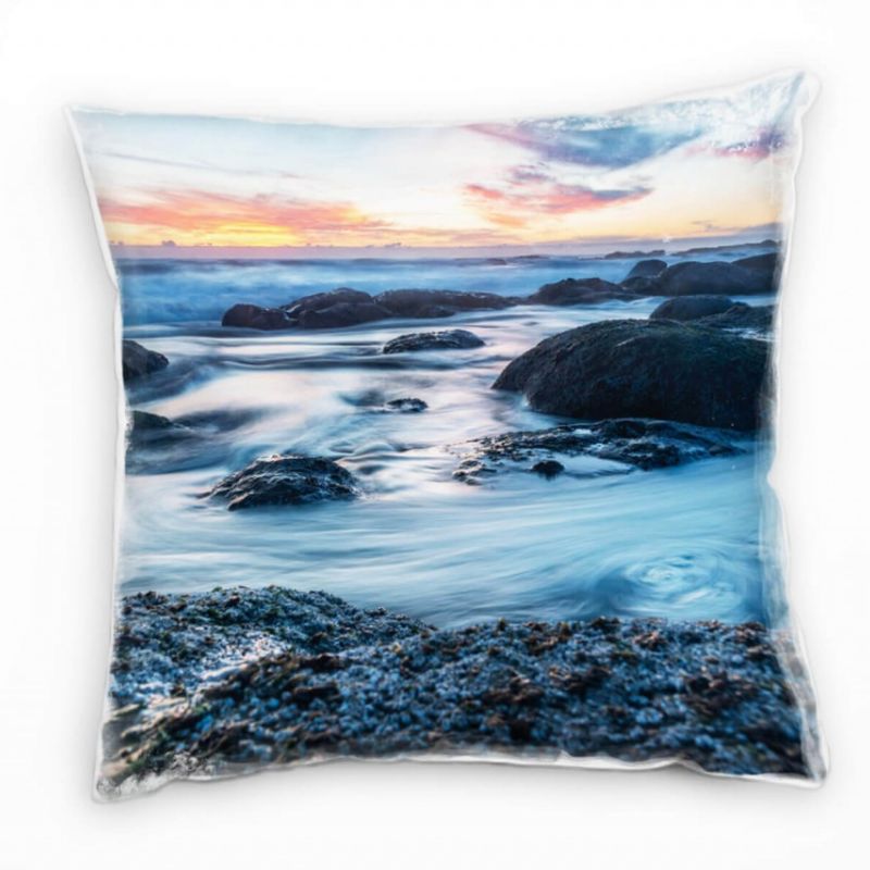 Strand und Meer, Sonnenuntergang, grau, blau Deko Kissen 40x40cm für Couch Sofa Lounge Zierkissen