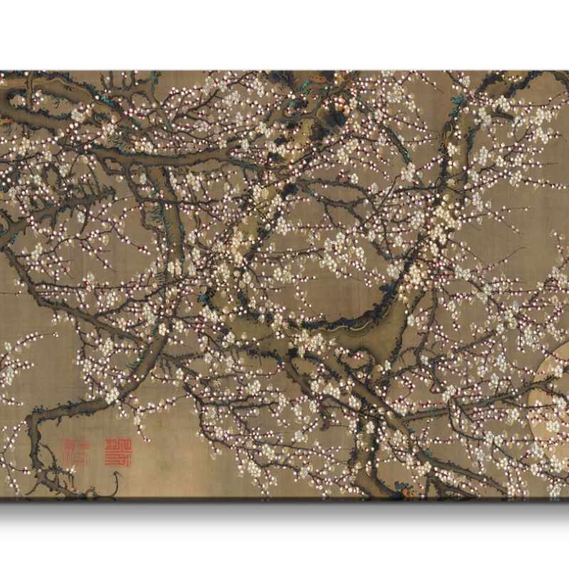 Remaster 120x60cm Ito Jakuchu traditionelle japanische Kunst White Plum Blossoms and Moon