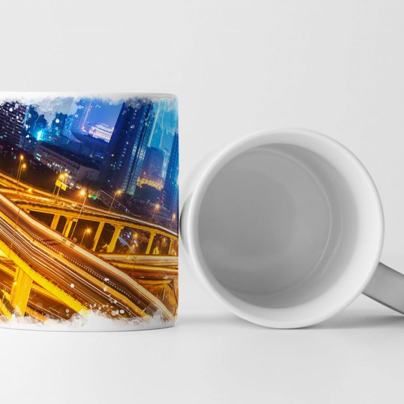 Tasse Geschenk Urbane Fotografie – Große Verkehrskreuzung bei Nacht