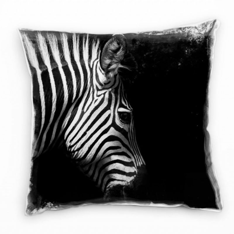 Tiere, Zebra von der Seite, schwarz, weiß Deko Kissen 40x40cm für Couch Sofa Lounge Zierkissen