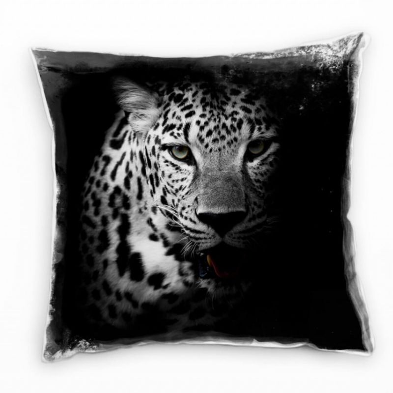 Tiere, Leopard, Portrait, schwarz, grau Deko Kissen 40x40cm für Couch Sofa Lounge Zierkissen