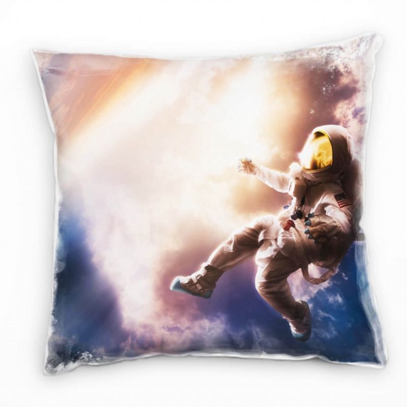 Abstrakt, Natur, Astronaut im Universum, orange Deko Kissen 40x40cm für Couch Sofa Lounge Zierkissen