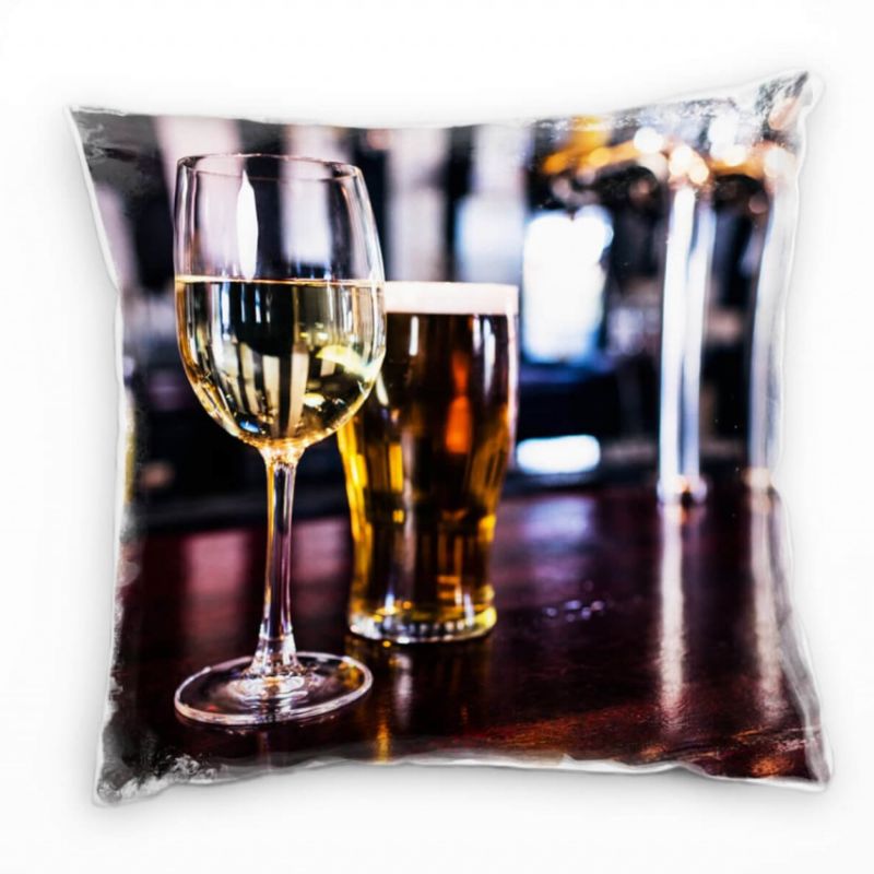 künstlerische Fotografie, Wein und Bier, braun Deko Kissen 40x40cm für Couch Sofa Lounge Zierkissen