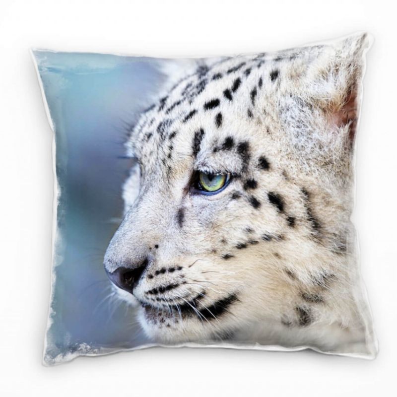 Tiere, Schneeleopard, Baby, Portrait, beige, grau Deko Kissen 40x40cm für Couch Sofa Lounge Zierkiss