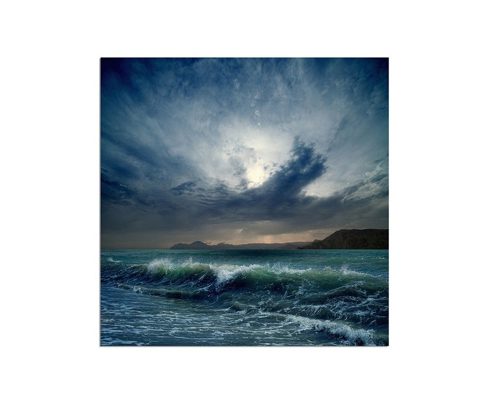 80x80cm Meer Wellen Sturm Berge Wolken