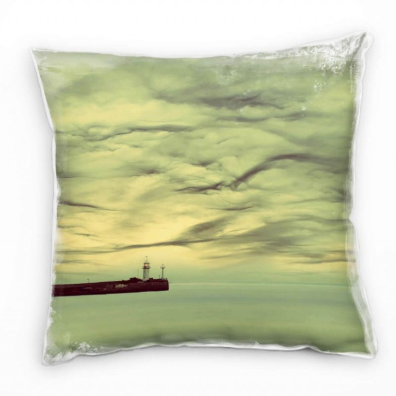 Meer, grün, Leuchtturm in einer Bucht Deko Kissen 40x40cm für Couch Sofa Lounge Zierkissen