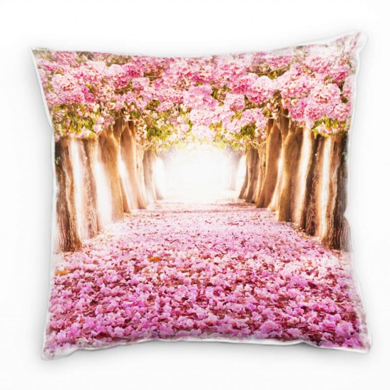 Sommer, Allee, rosa, Rosenblätter, Bäume Deko Kissen 40x40cm für Couch Sofa Lounge Zierkissen