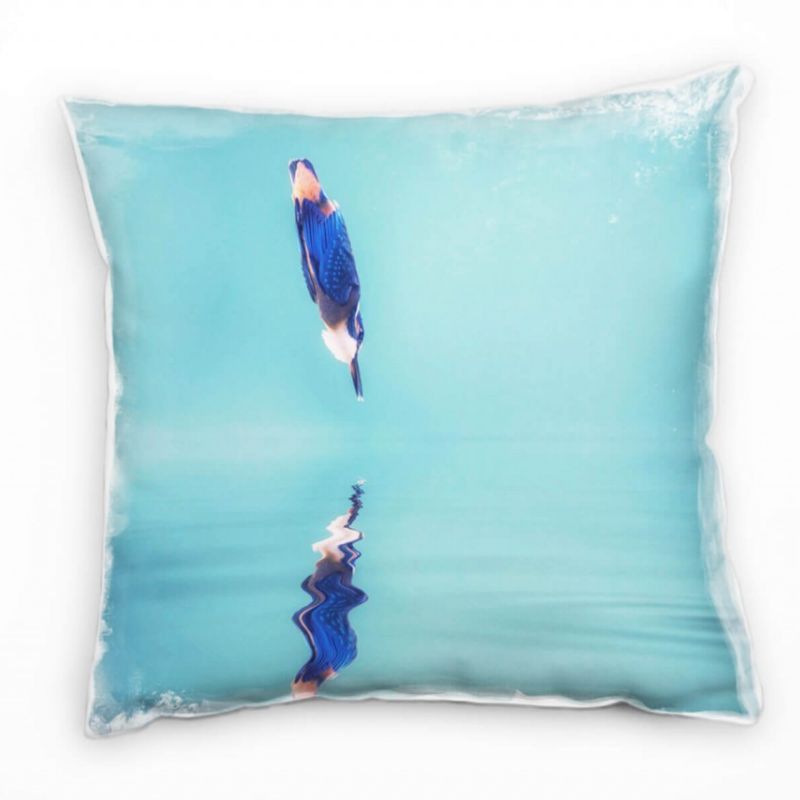 Tiere, Eisvogel, türkis, blau, orange Deko Kissen 40x40cm für Couch Sofa Lounge Zierkissen