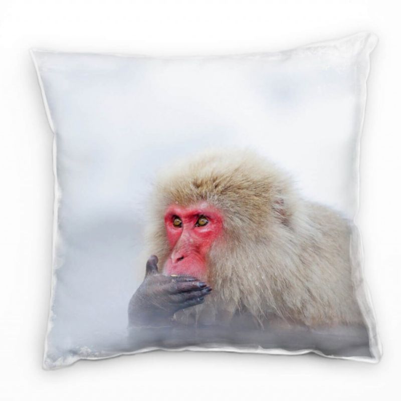 Tiere, badender Affe, Japan, Dunst, grau, pink Deko Kissen 40x40cm für Couch Sofa Lounge Zierkissen