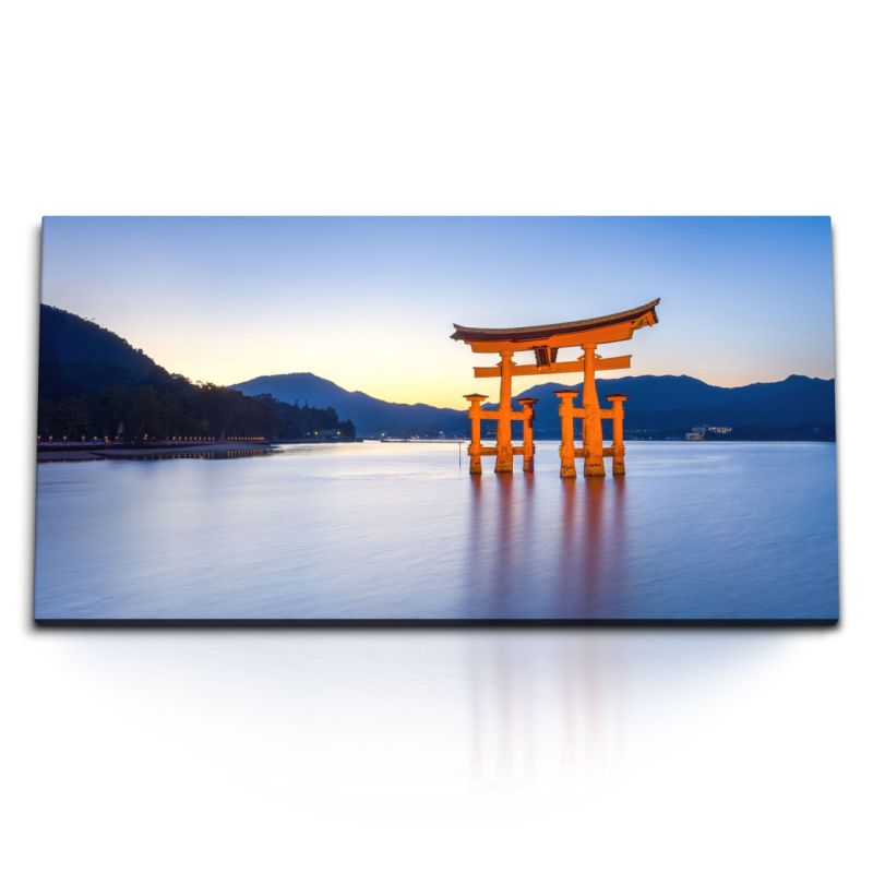 Kunstdruck Bilder 120x60cm Japan roter Schrein Miyajima Tor Tempel See