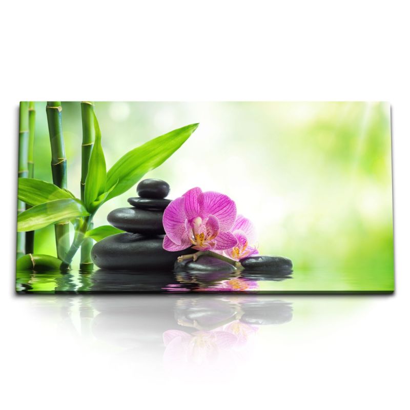 Kunstdruck Bilder 120x60cm Orchidee Bambus Feng Shui Grün Asien Meditation