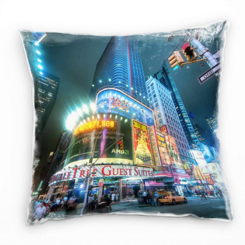 Urban und City, bunt, New York, Times Square, Nachtleben Deko Kissen 40x40cm für Couch Sofa Lounge Z