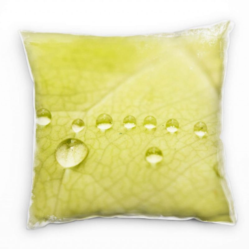 Macro, Natur, grün, Blatt mit Wassertropfen Deko Kissen 40x40cm für Couch Sofa Lounge Zierkissen