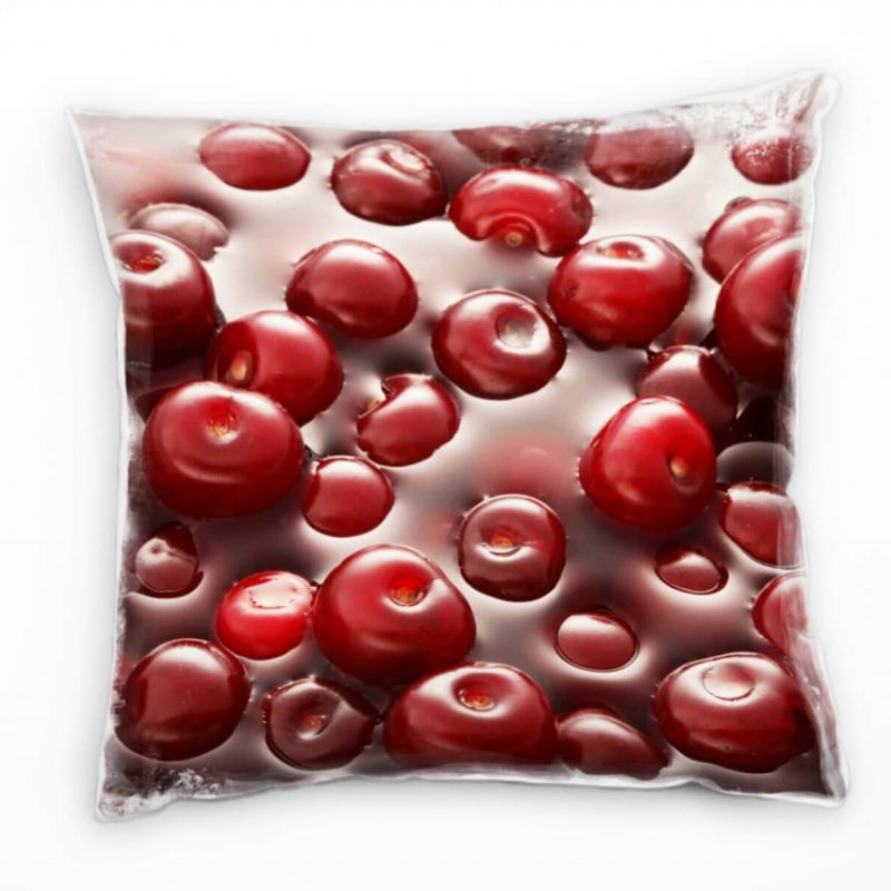 Macro, rot, Kirschen  schwimmen in Kirschmarmelade Deko Kissen 40x40cm für Couch Sofa Lounge Zierkis