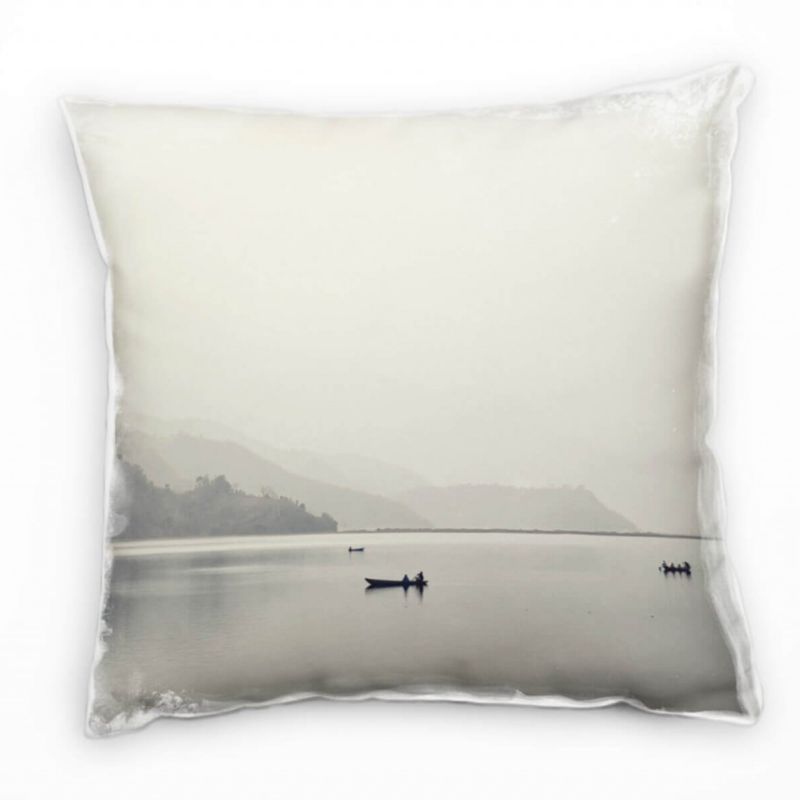 Seen, Berge, Wasser, weiß, hell, Boote Deko Kissen 40x40cm für Couch Sofa Lounge Zierkissen