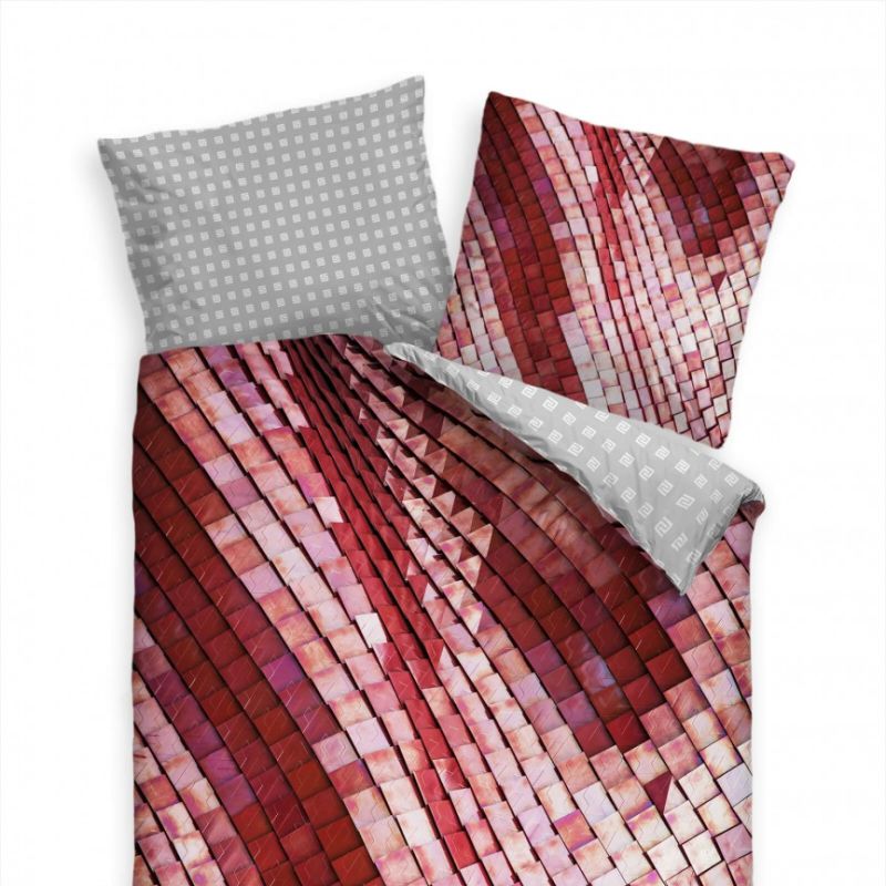 Abstrakt Dach Schindeln Rot Mosaik Bettwäsche Set 135×200 cm + 80x80cm  Atmungsaktiv