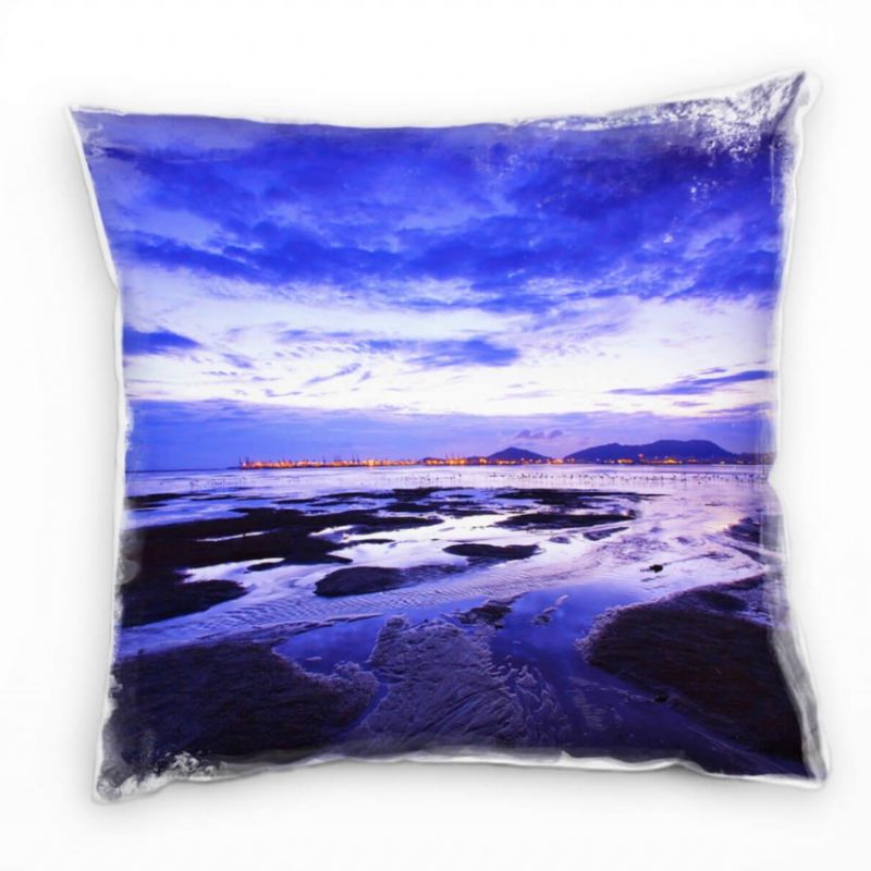 Meer, blau, schwarz, Sonnenuntergang Deko Kissen 40x40cm für Couch Sofa Lounge Zierkissen