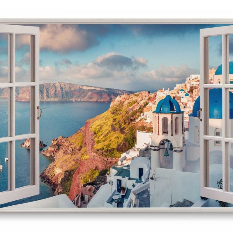 Wandbild 120x80cm Fensterbild Santorini Griechenland Insel Mittelmeer Süden