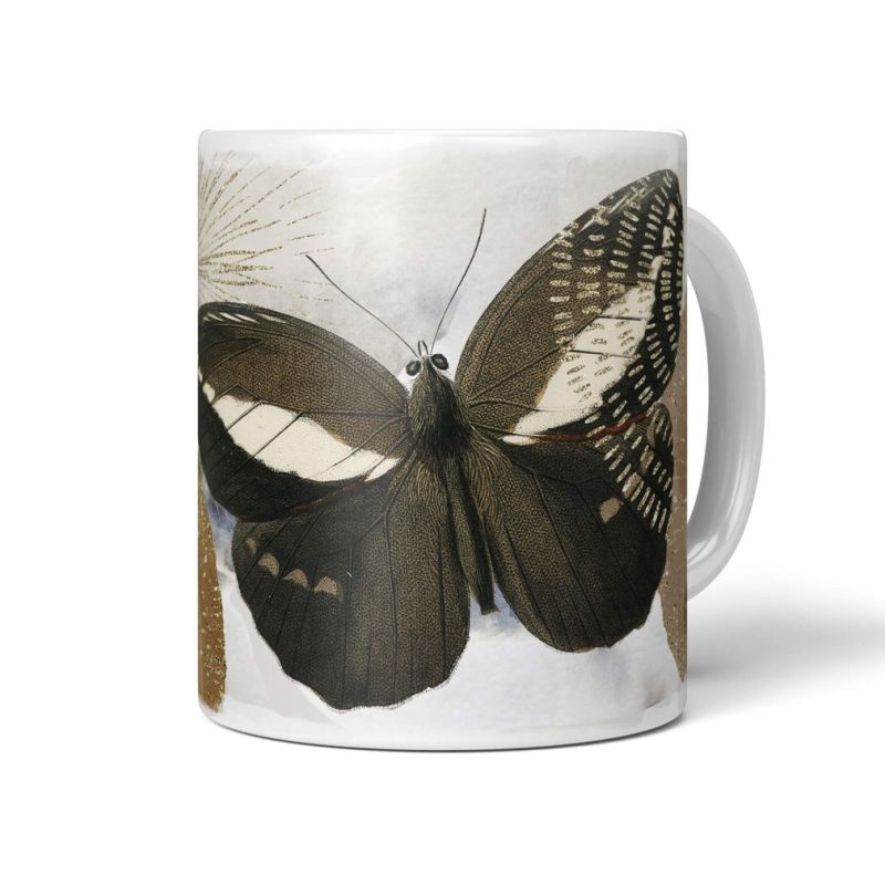 Dekorative Tasse mit schönem Motiv einzigartiges Design Schmetterling goldene Element Braun