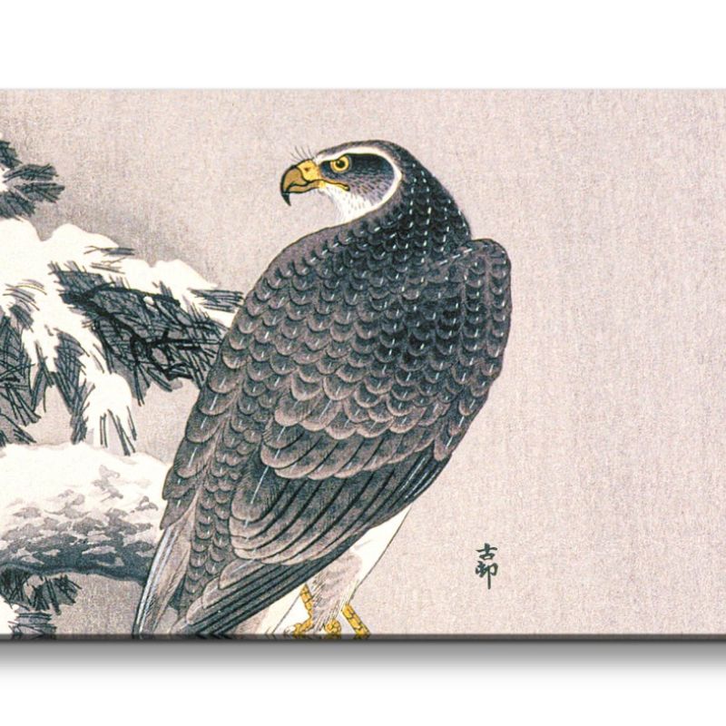 Remaster 120x60cm Ohara Koson traditionell japanische Kunst Adler Schnee Winter Baum