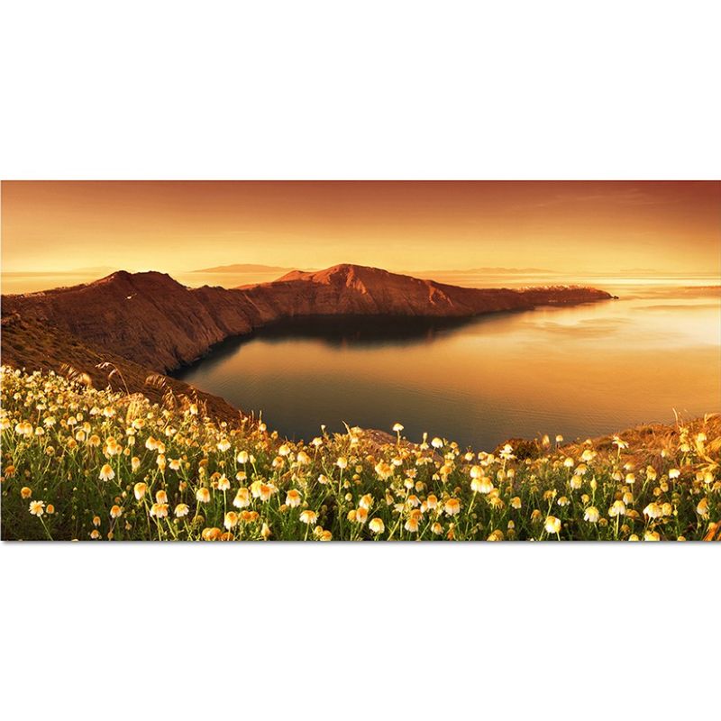 120x60cm Santorini Bucht Blumen Meer Felsen