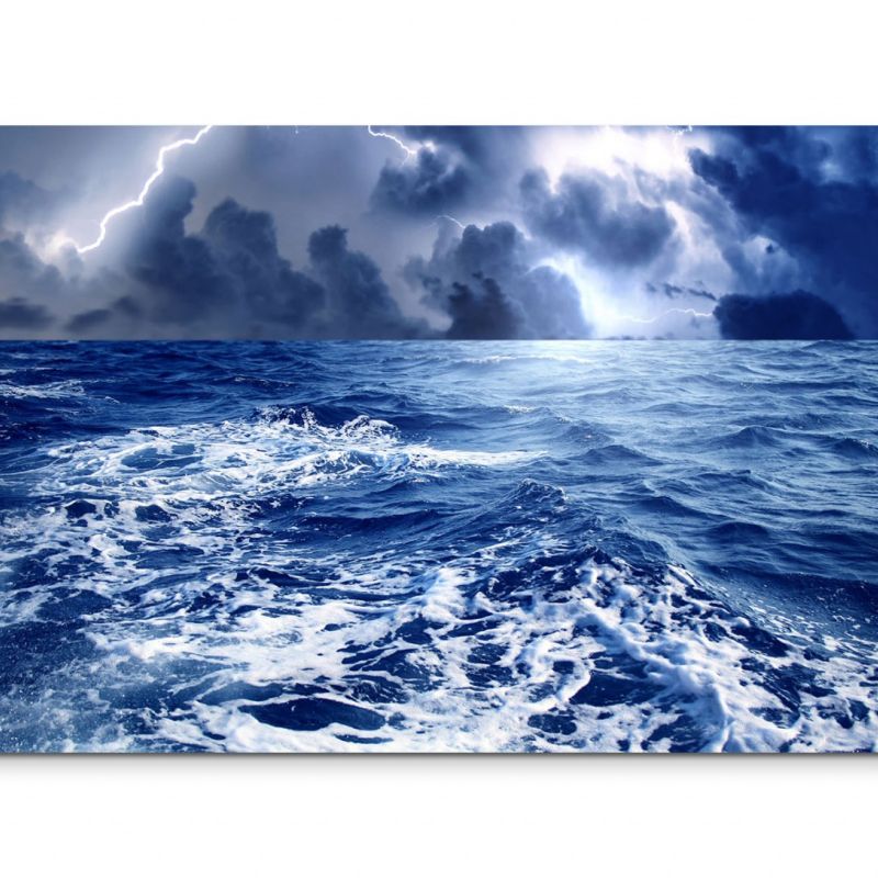 120x80cm Wandbild Ozean Nacht Sturm Wellen Gewitter