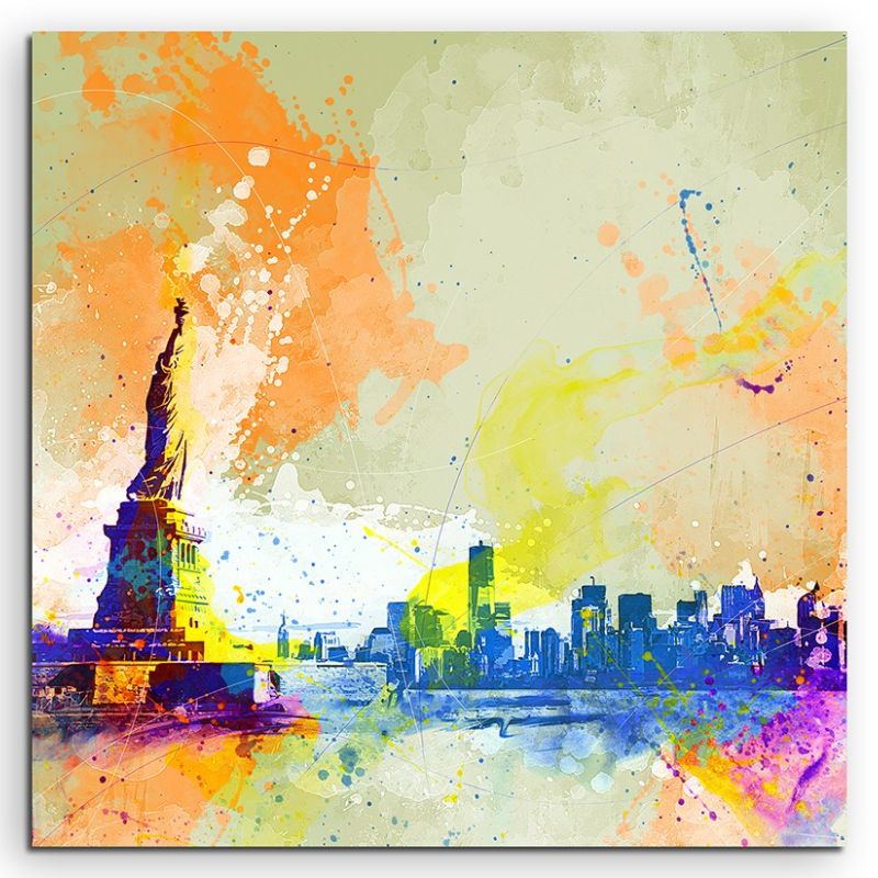 NY Skyline 60x60cm Aquarell Art Leinwandbild