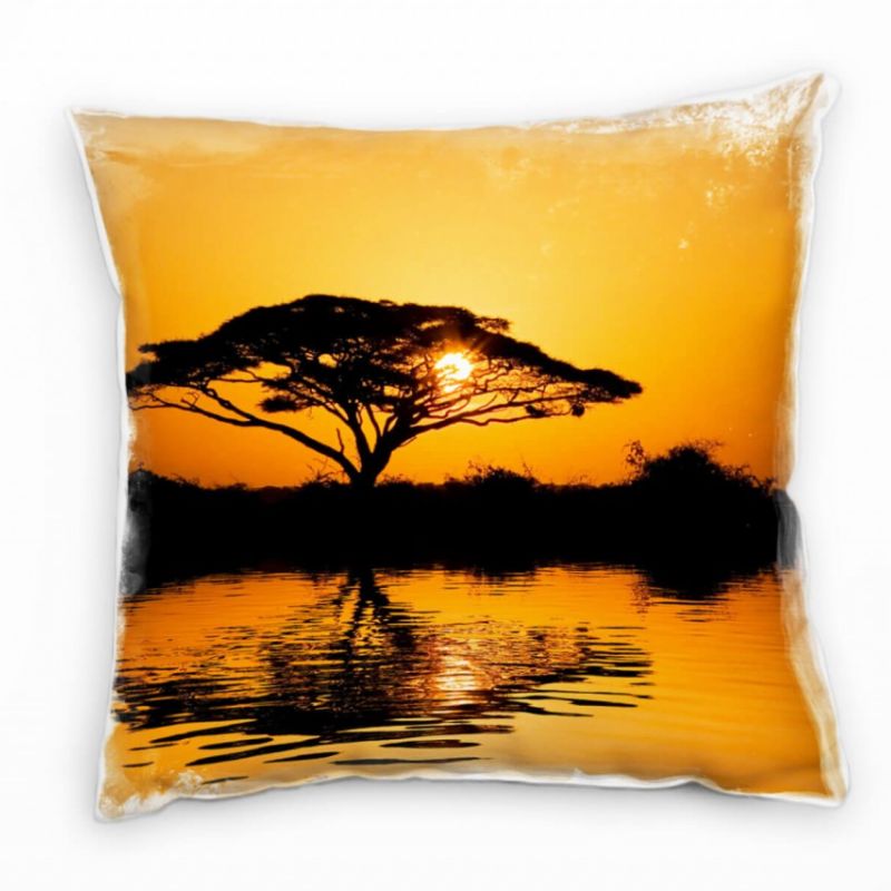 Natur, orange, Sonnenuntergang, Afrika, Silhouette Deko Kissen 40x40cm für Couch Sofa Lounge Zierkis