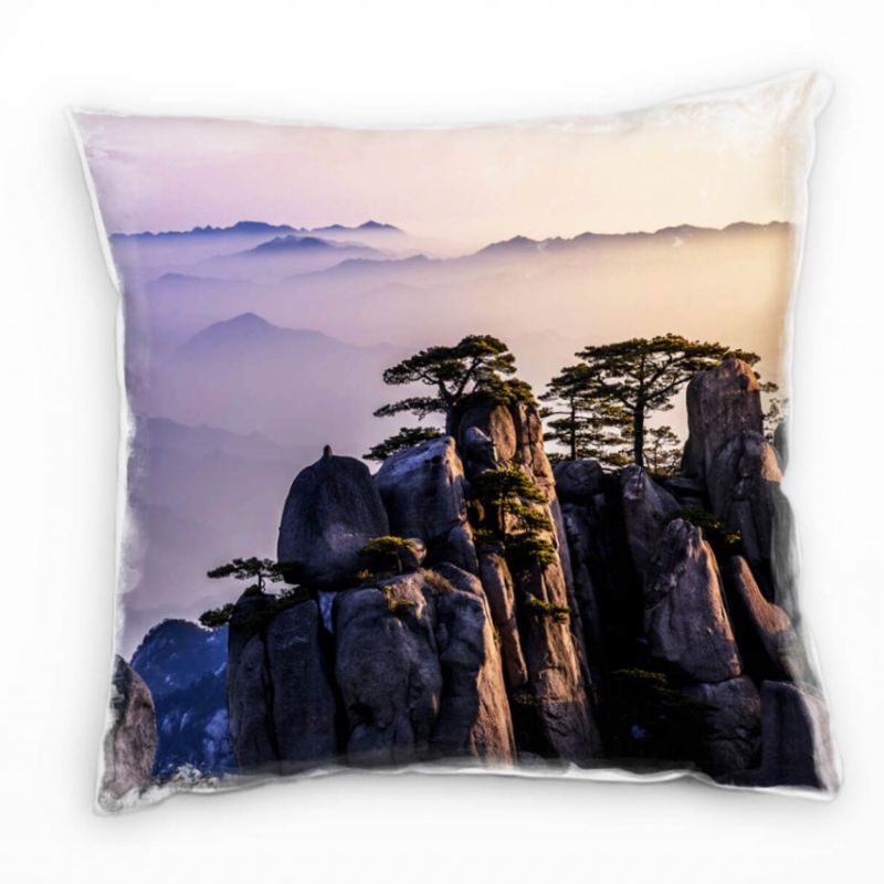 Landschaft, Felsen, Sonnenaufgang, China, orange Deko Kissen 40x40cm für Couch Sofa Lounge Zierkisse