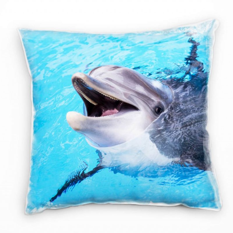 Tiere, Delfin, Wasser, grau, blau Deko Kissen 40x40cm für Couch Sofa Lounge Zierkissen