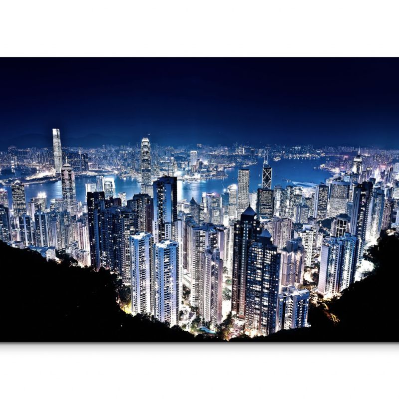 120x80cm Wandbild Hongkong Peak Wolkenkratzer Nacht Lichter