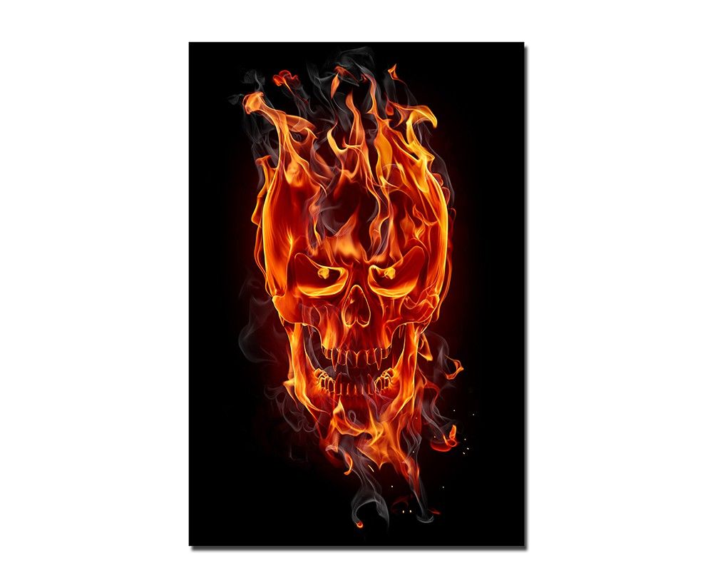 120x60cm Feuer Flammen Totenkopf Rauch