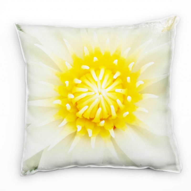 Macro, Blumen, Lotusblume, weiß, gelb Deko Kissen 40x40cm für Couch Sofa Lounge Zierkissen